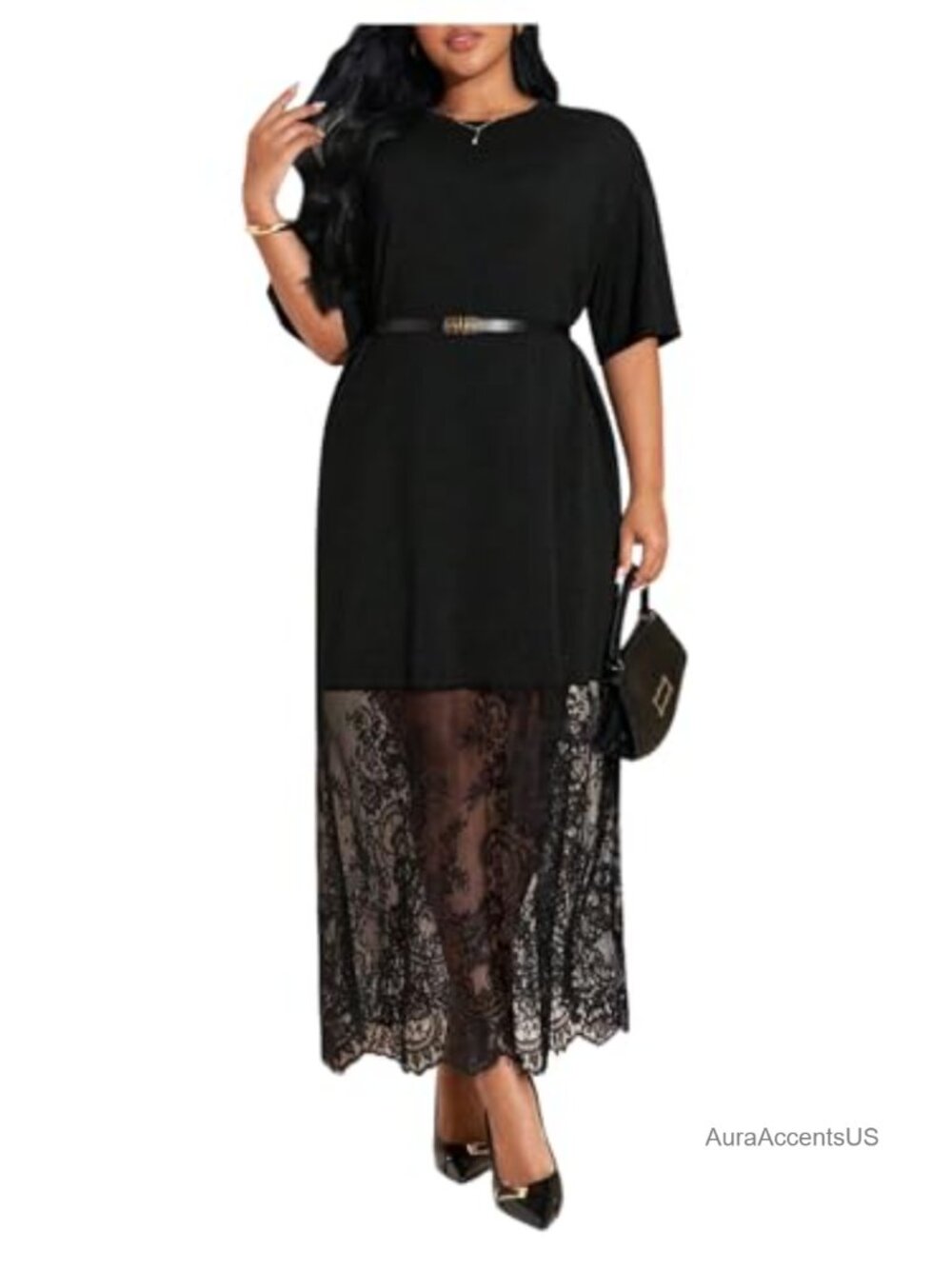 Plus Size Lace Maxi Dress Relaxed T-Shirt Silhouette Birthday Party